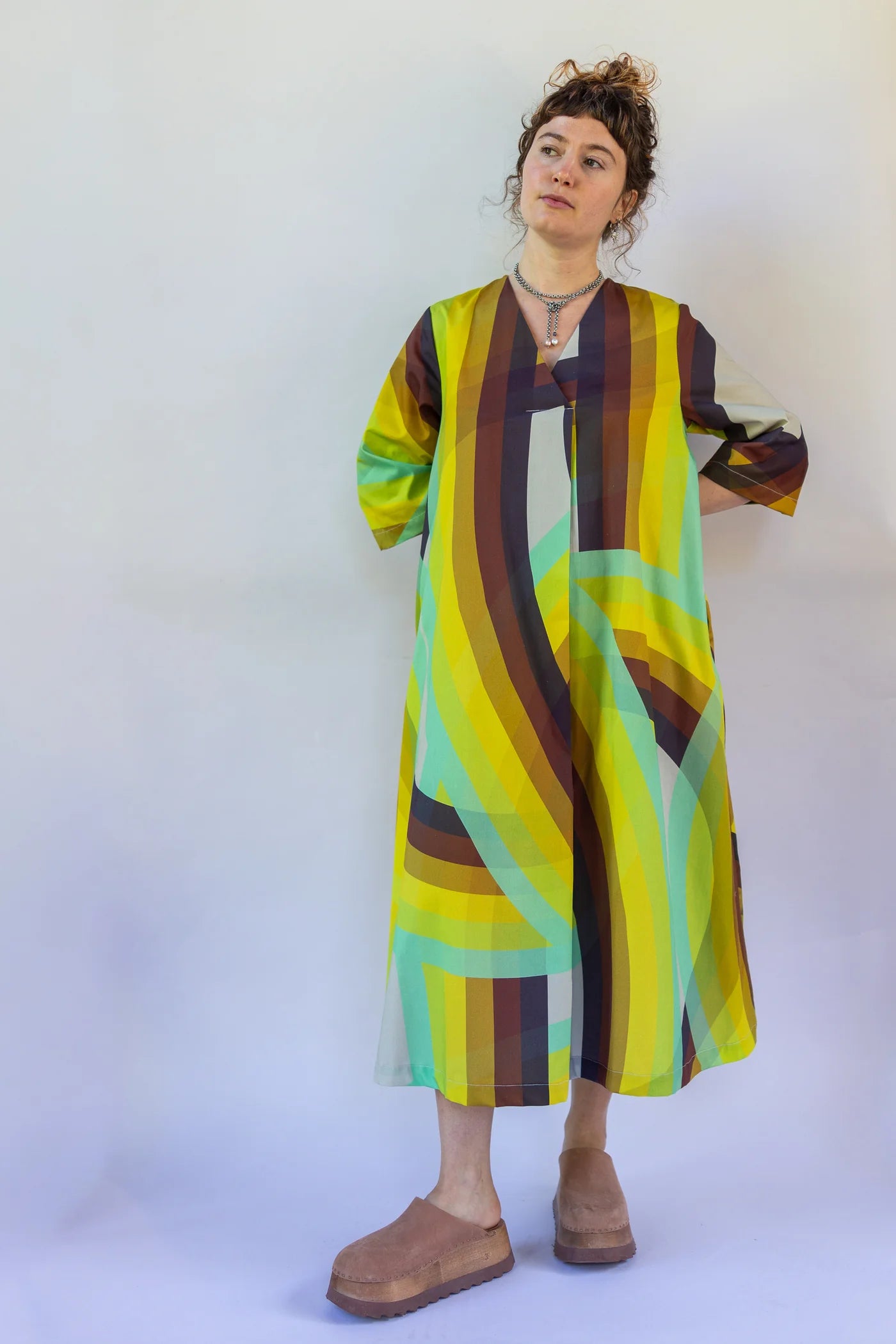 Black, Brown, Green, Yellow Rainbow Saturn “Emilie” Dress - Made X Hudson