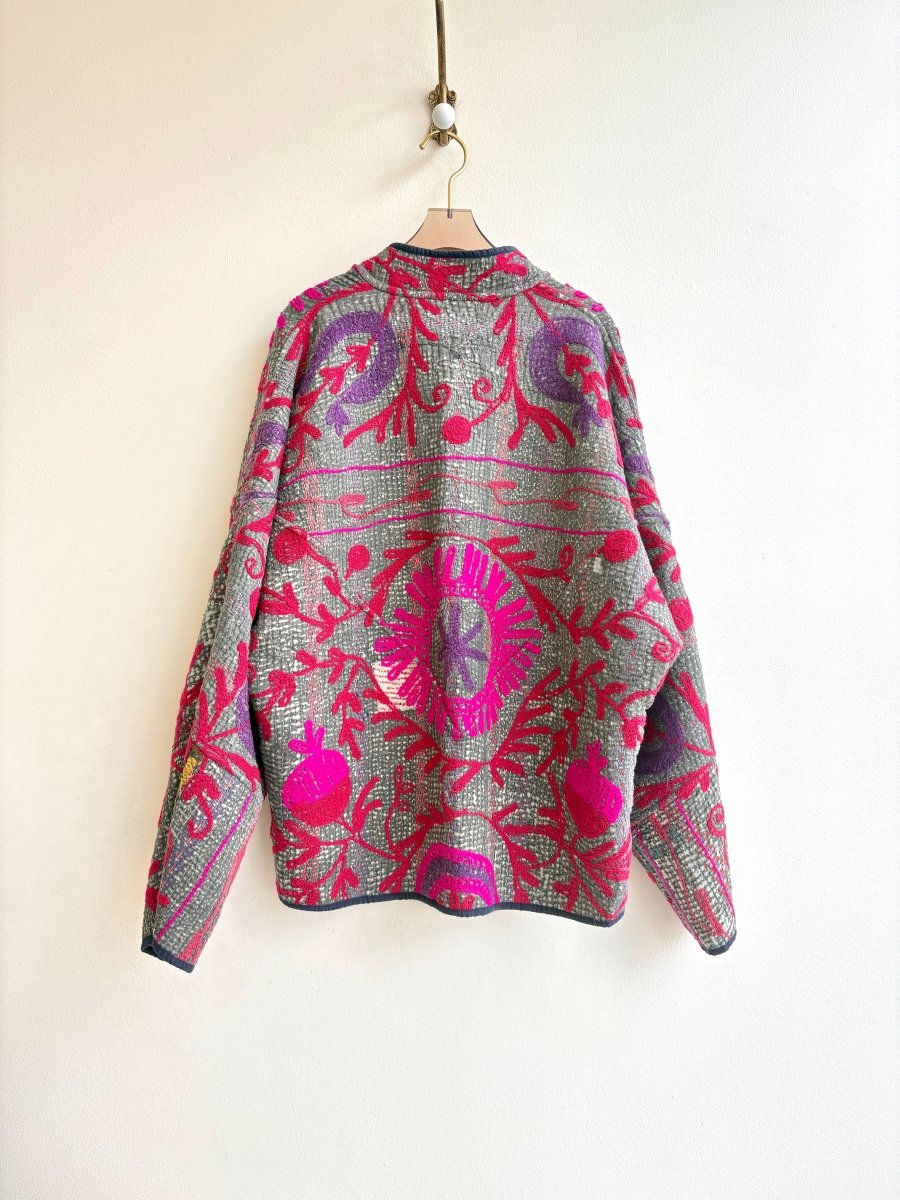 Reversible Ladhiya Suzani Quilted Jacket in Colors Sage, Hot Pink, Mustard, Grey & Grey, Red, Hot Pink, Salmon - Made X Hudson