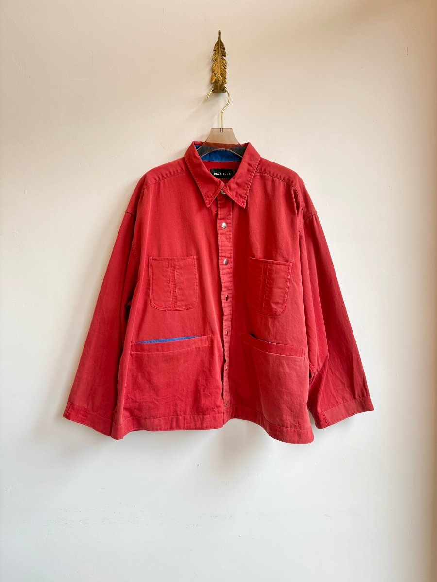 Red Top - Stitch Multi - Pocket Cotton Twill Shirtjacket (Reworked) - Made X Hudson