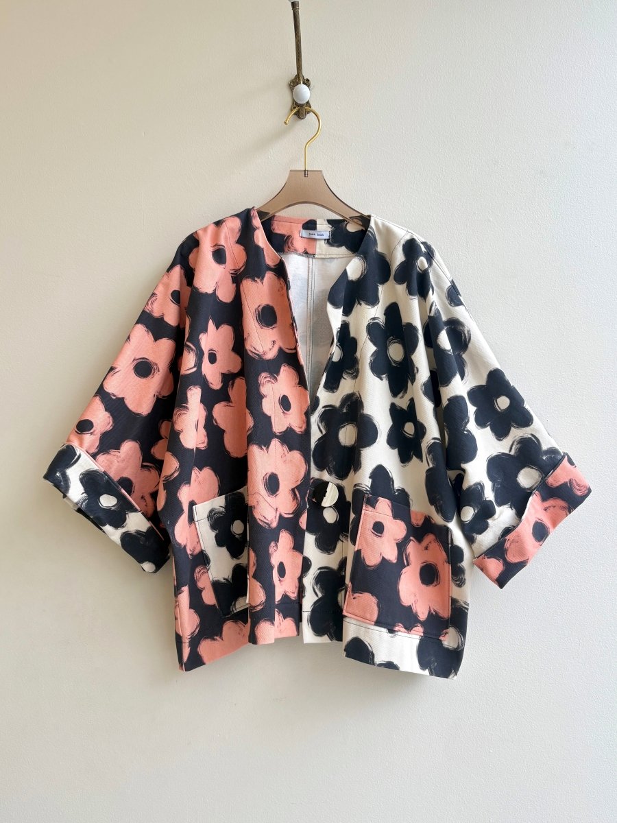 Orange & Black Flower Boxy Jacket w/ Patch Pockets - Made X Hudson