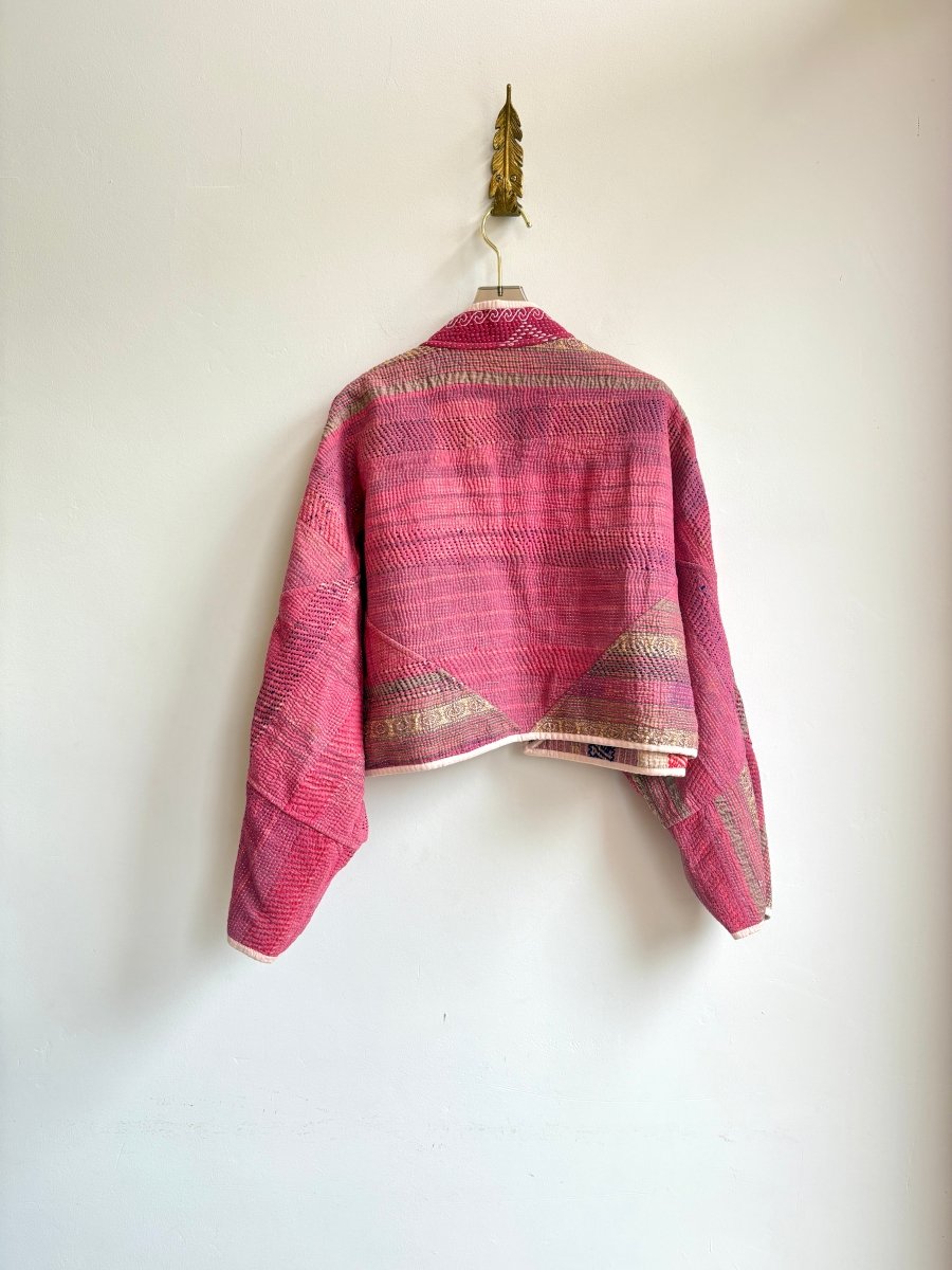 Reversible Kaira Quilted Cropped Jacket in Colors Blush, Mauve, Blue, Red & Pink, Gold, Brown - Made X Hudson