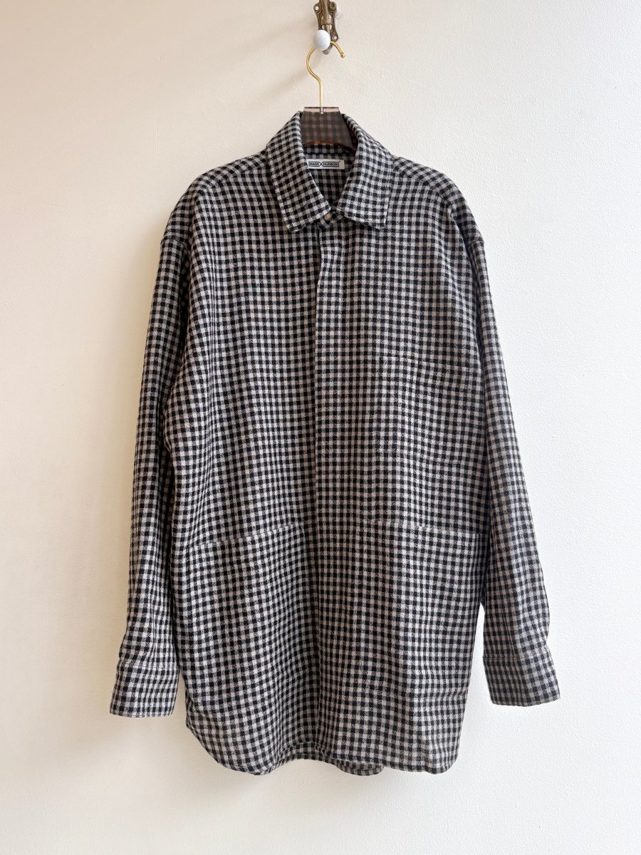 Utility Shirt Snap Up in Black & Tan Checkered Pattern w/ Patch Pockets - Made X Hudson