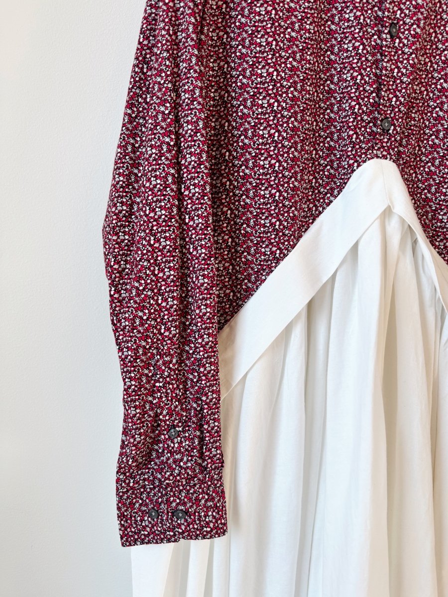 V - Line Shirtwaist Dress in Cranberry, White & Black Abstract Print & White (Reworked) - Made X Hudson