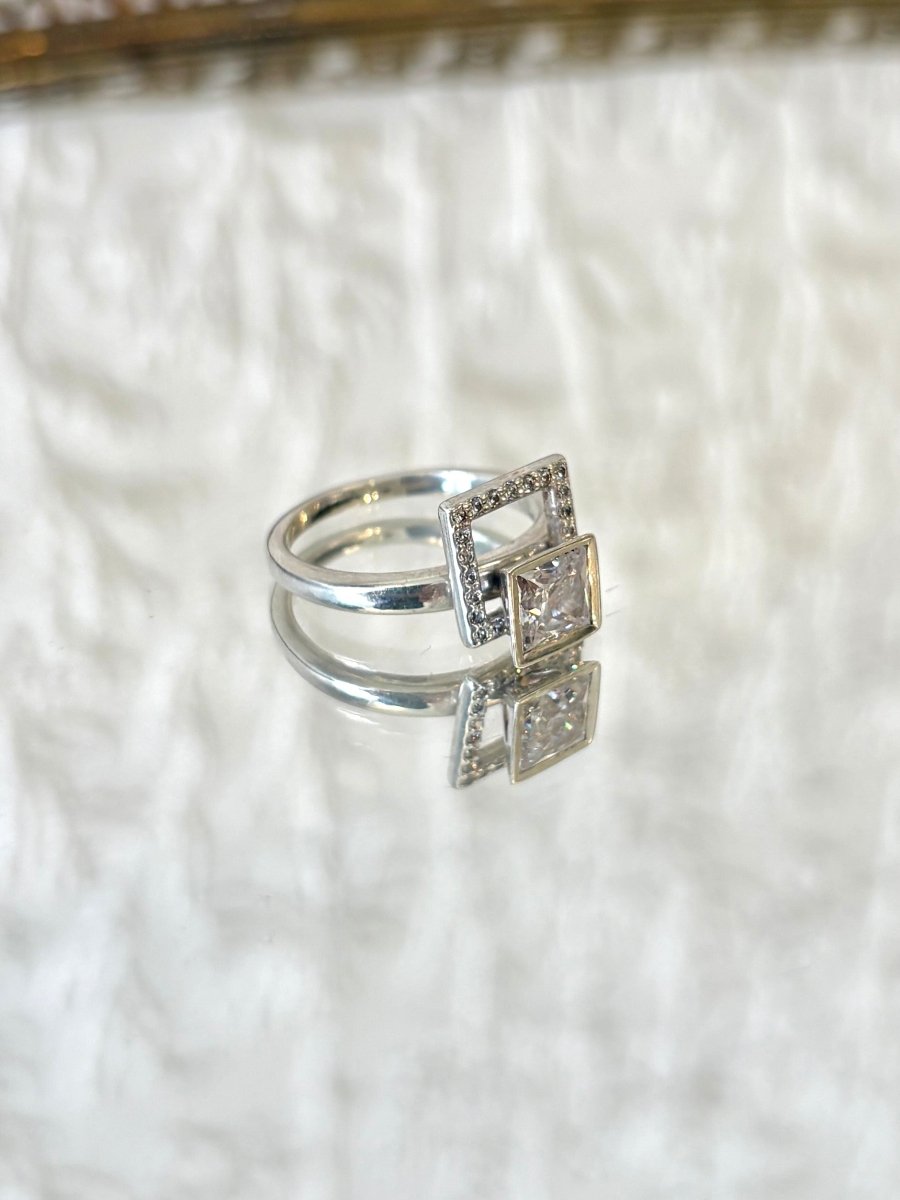 Square Rock - n - Roll Sterling Silver Ring w/ Clear CZ Stone - Made X Hudson