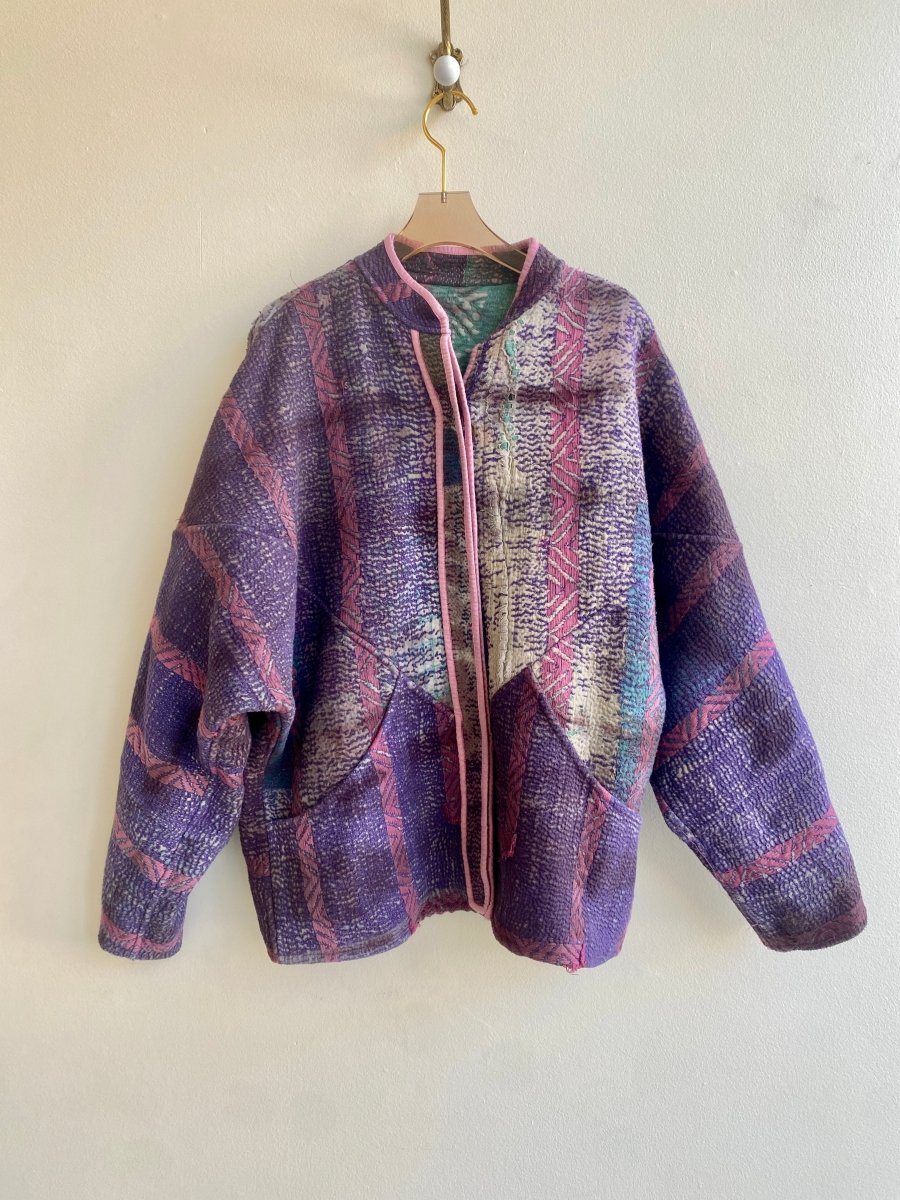 Reversible Ladhiya Quilted Jacket in Colors Green, Pink & Purple, Pink - Made X Hudson