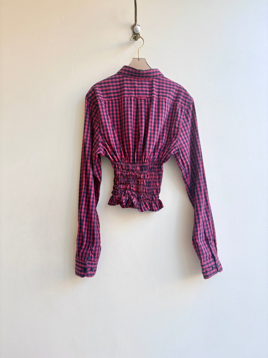 The George Top | Red & Black Gingham Button Down Top w/ Smocked Waist (Reworked) - Made X Hudson