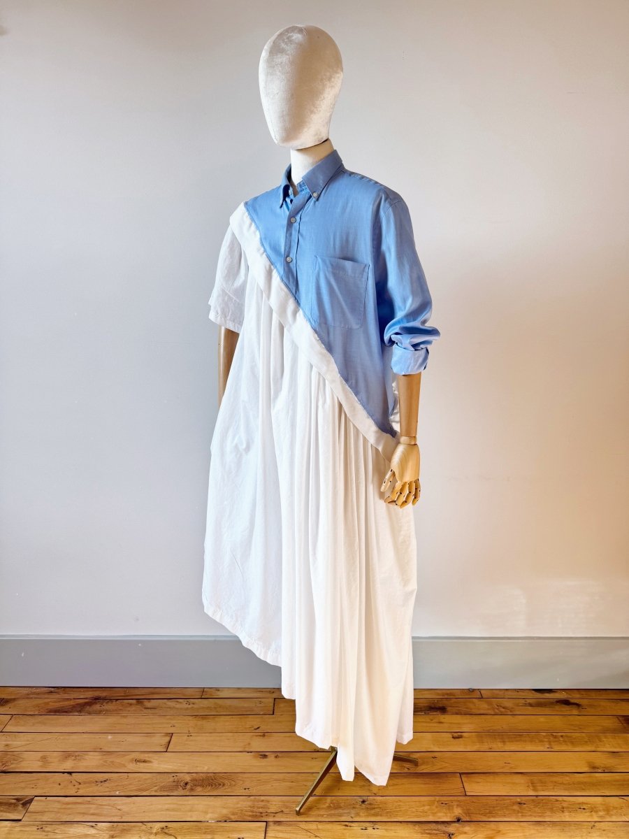 Asymmetric Shirtwaist Dress in Blue & White (Reworked) - Made X Hudson