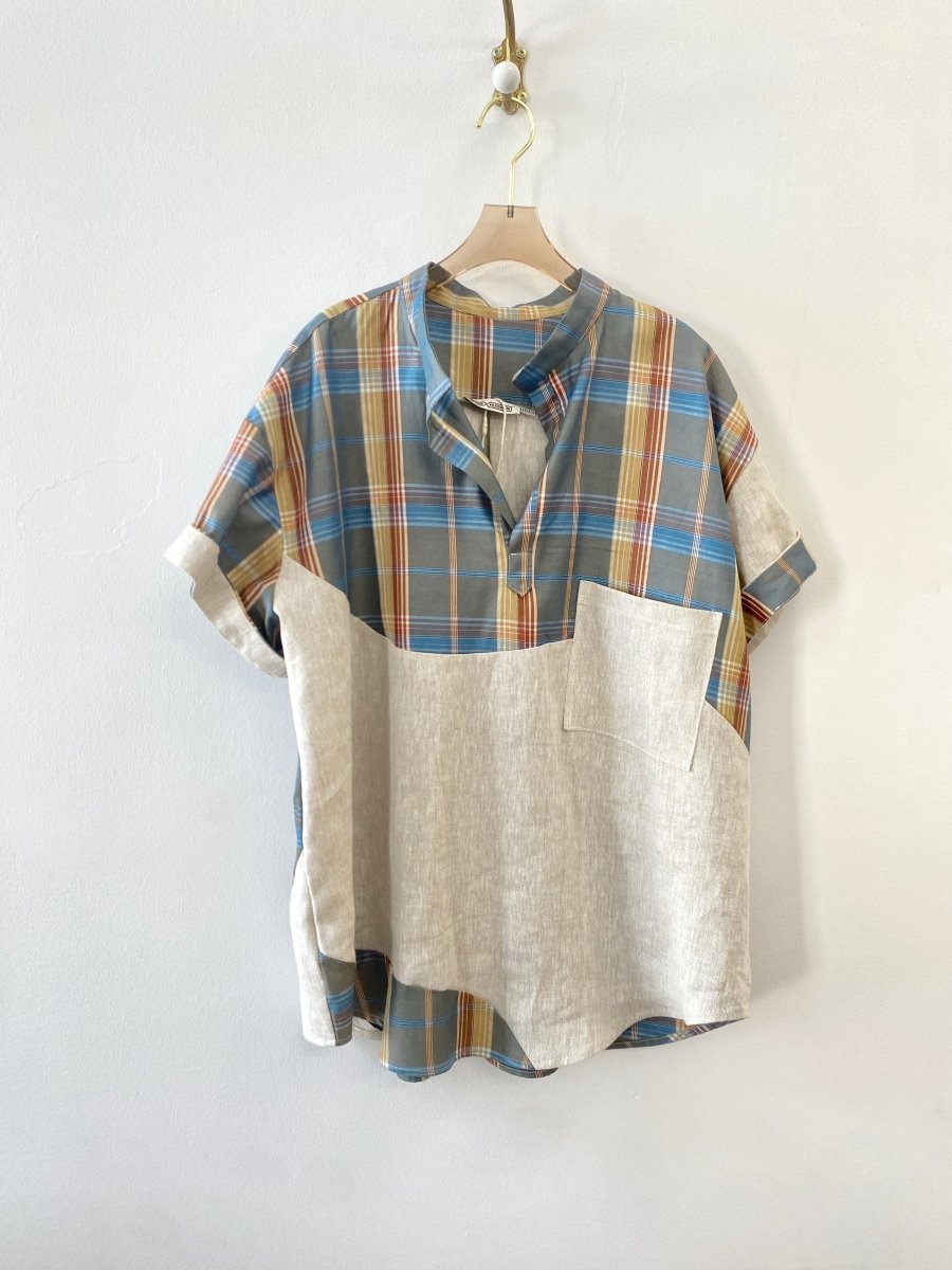 Oatmeal Linen & Blue Plaid Wave Shirt - Made X Hudson