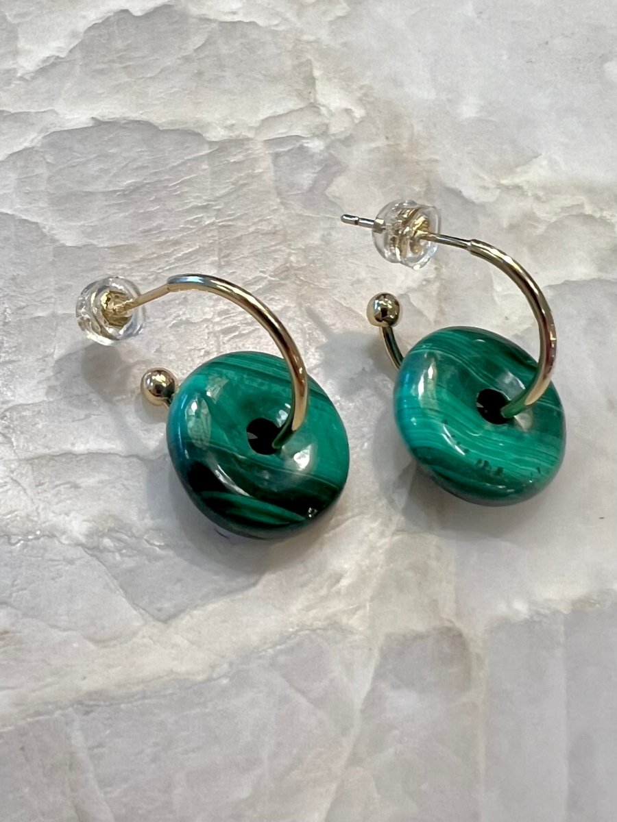 14k Gold Filled Green Malachite Two - in - One Hoops (Vintage) - Made X Hudson