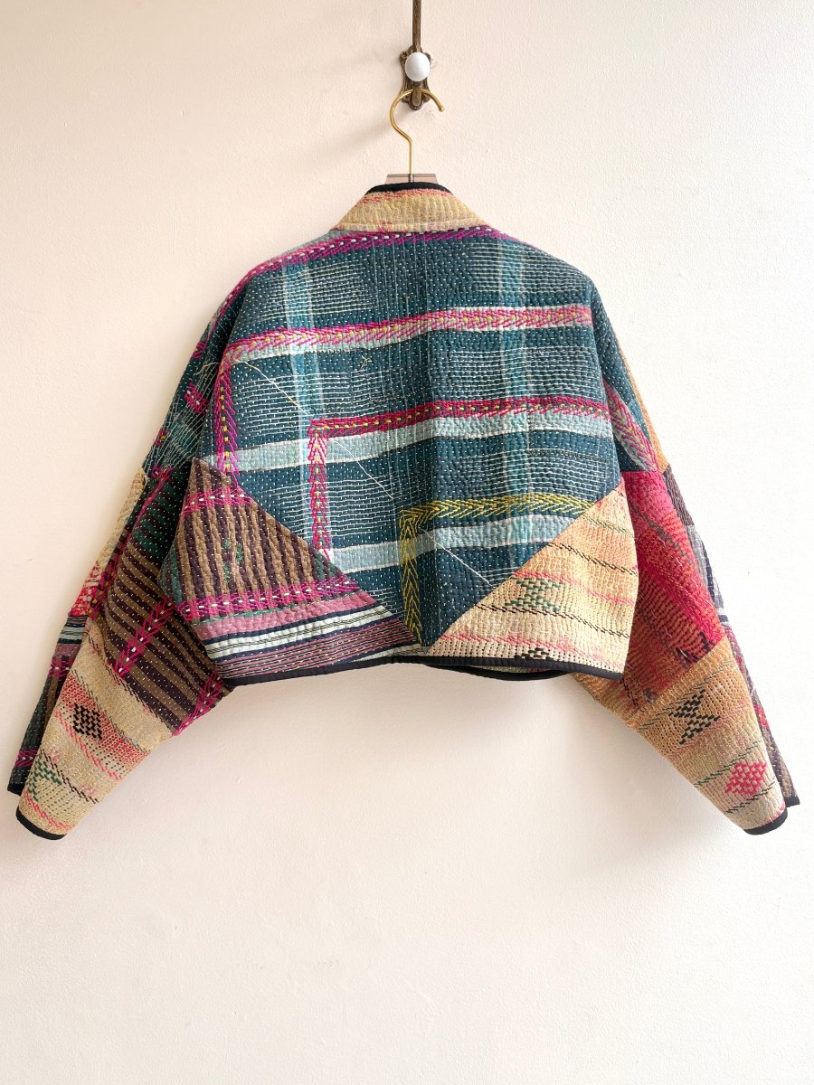 Reversible Kaira Quilted Cropped Jacket in Colors Jade Green, Hot Pink, Stone Grey & Ocean Blue, Wheat, Gold - Made X Hudson