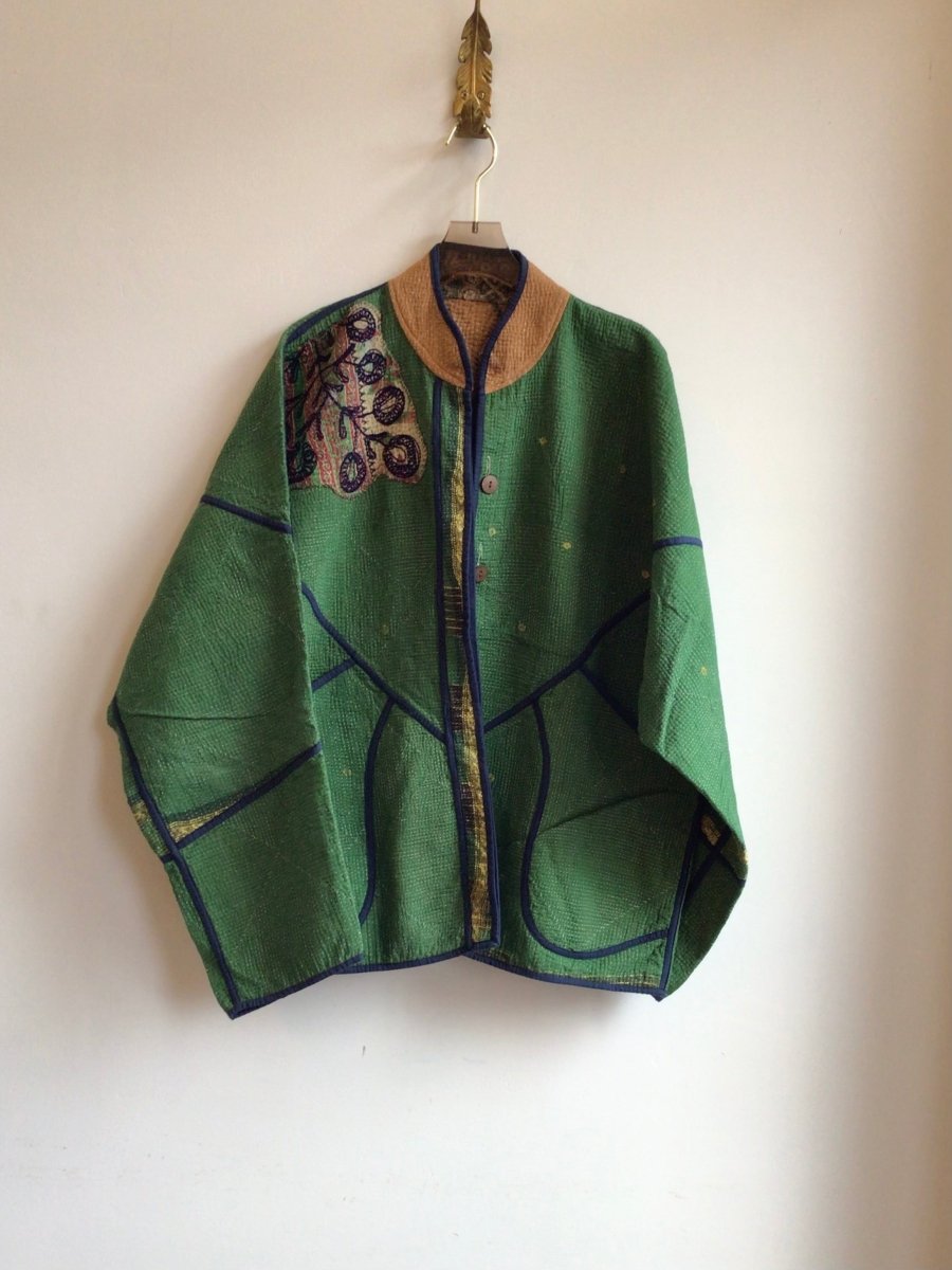 Reversible Ladhiya Quilted Jacket in Colors Tan, Grey & Green - Made X Hudson