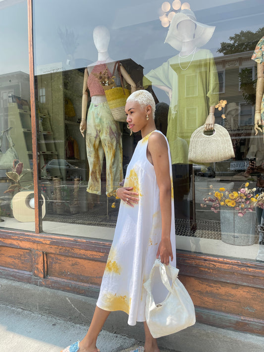 Yellow & White Organic Linen Plant Dyed Chore Dress