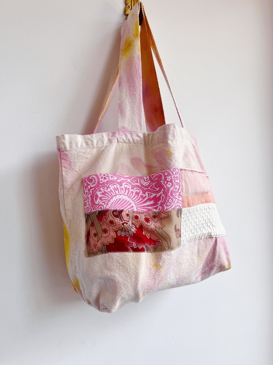 Organic Cotton Hand Dyed Tote | Sunset w/ White, Stripes & Paisley (Reworked) - Made X Hudson