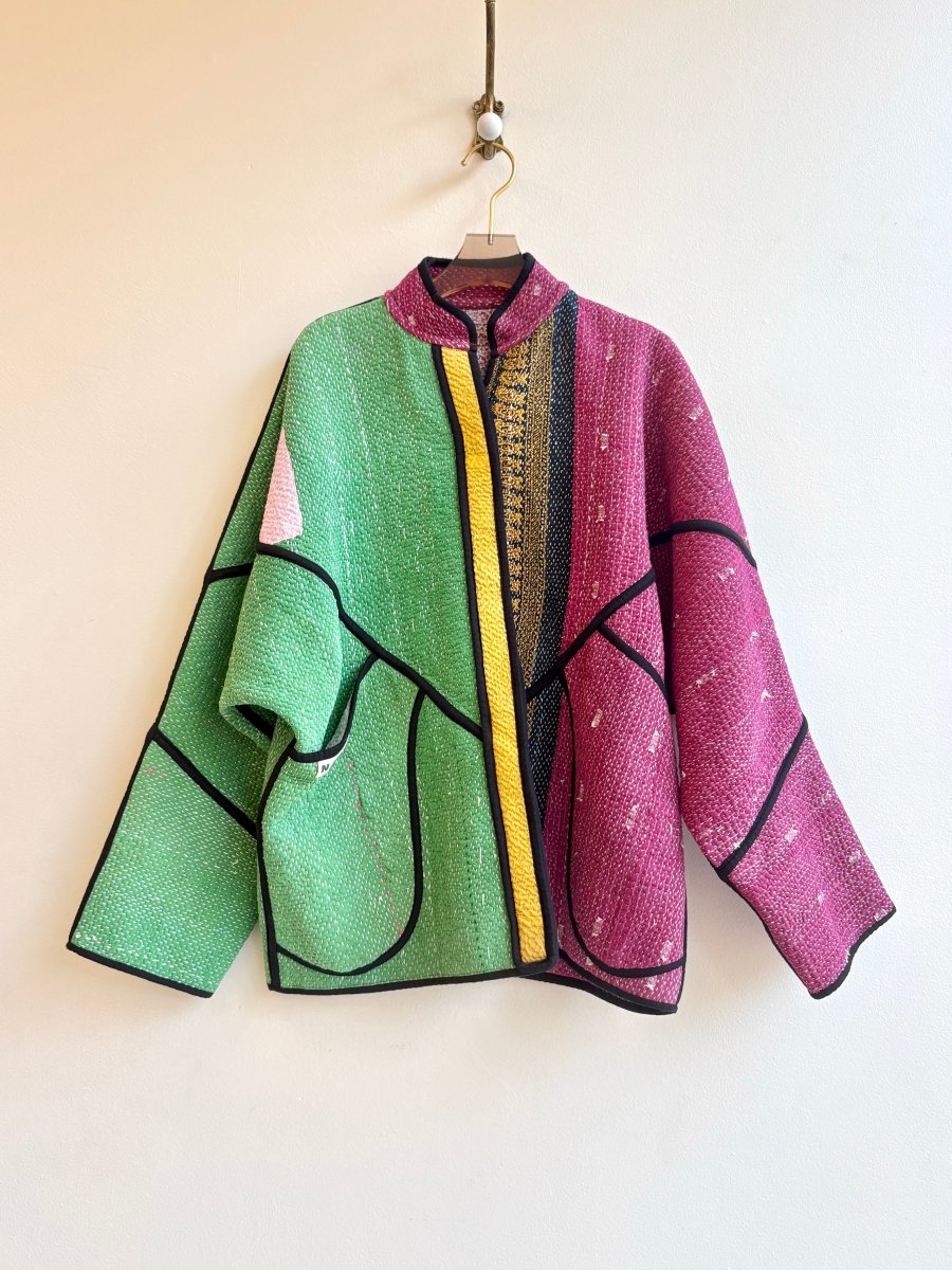 Reversible Ladhiya Quilted Jacket in Colors Green, Black, Mustard, Wine & Mauve, Blue, Grey, Mustard - Made X Hudson