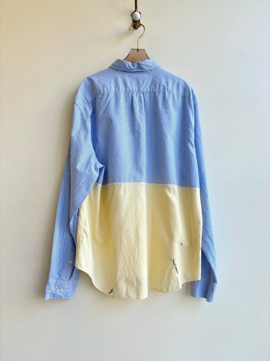 Two - Tone Blue Stripe and Yellow Everyday Button Down Long Sleeve Top (Reworked) - Made X Hudson
