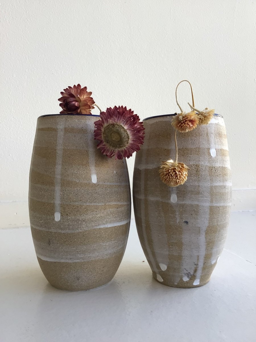 Drip with Navy Glazed Interior Decorative Vase 2 - Made X Hudson