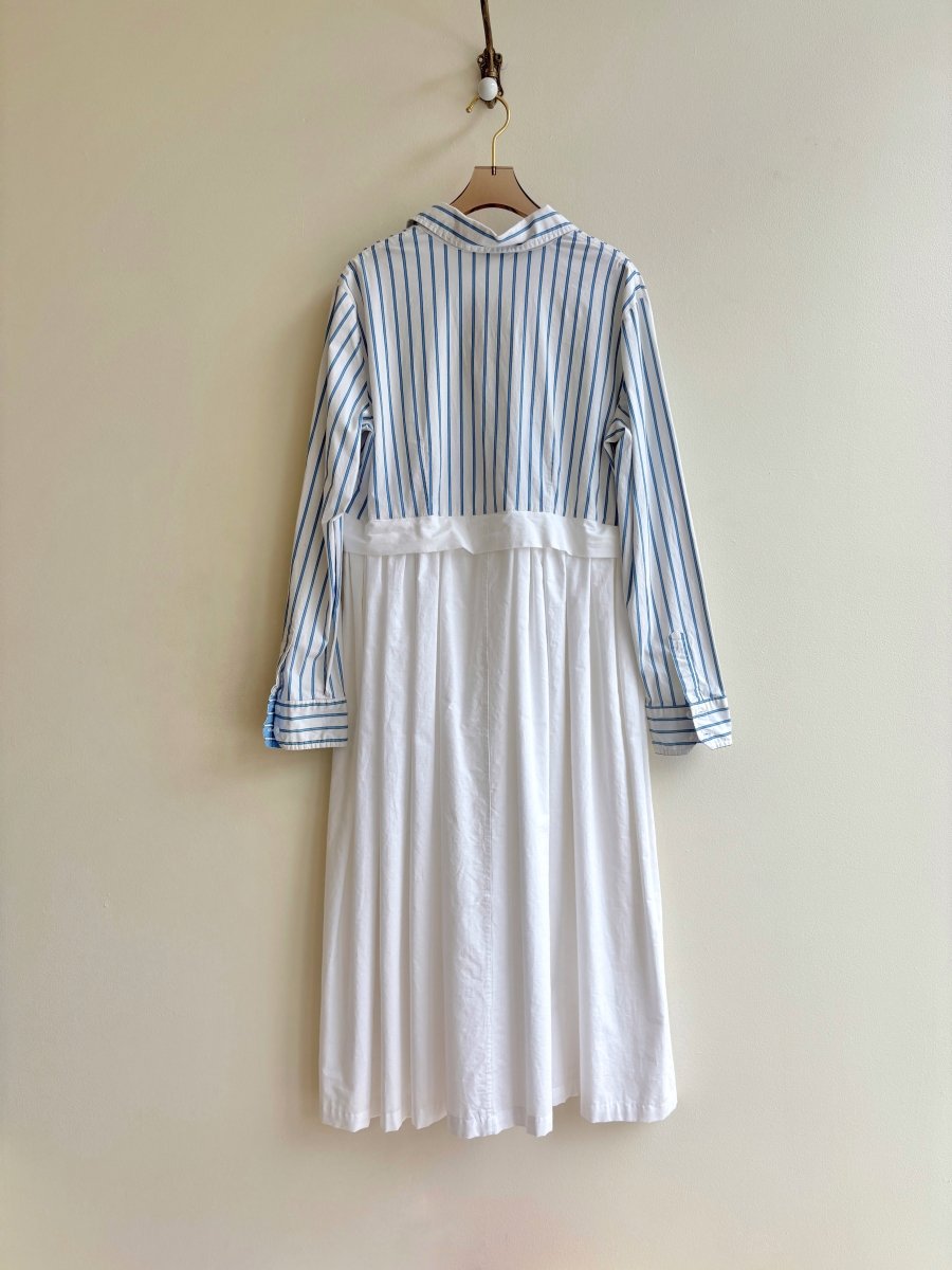 Empire Shirtwaist Dress in Blue & White Shadow Stripe & White (Reworked) - Made X Hudson