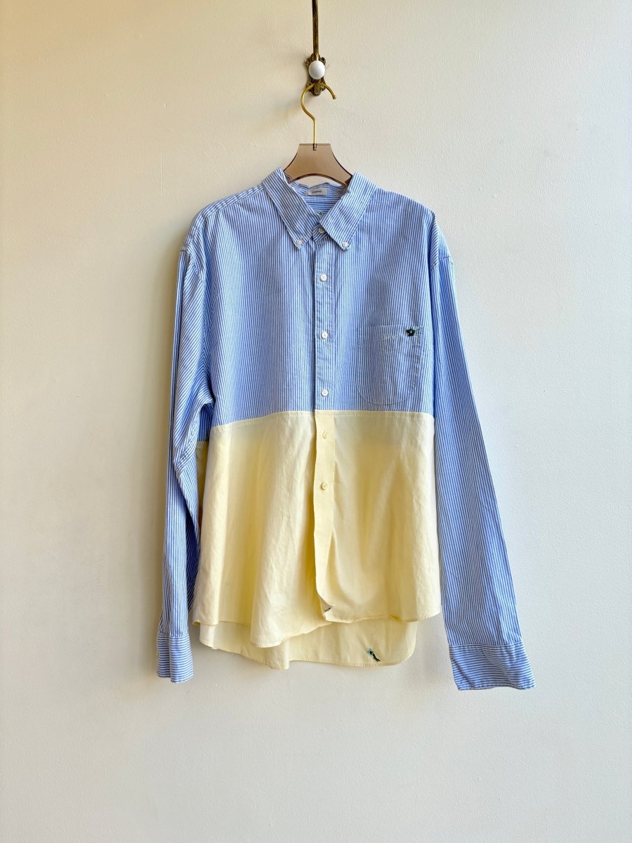 Two - Tone Blue Stripe and Yellow Everyday Button Down Long Sleeve Top (Reworked) - Made X Hudson
