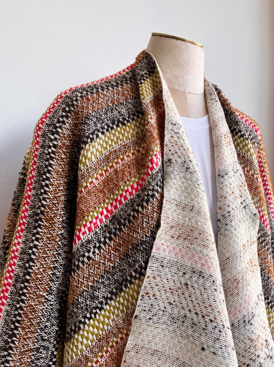 Ochre, Brown, Red, Burnt Orange Stripe Zero - Waste Reversible Cape - Made X Hudson