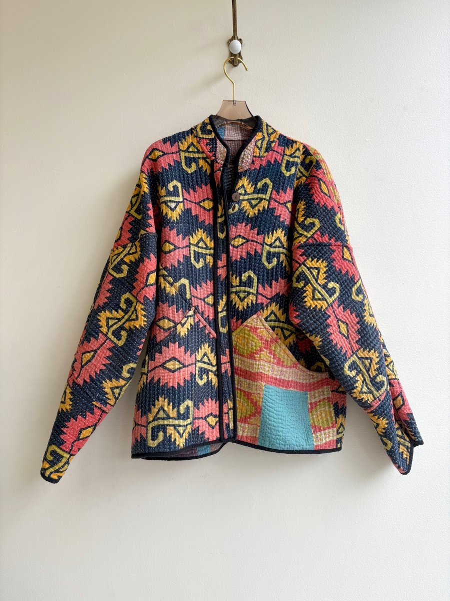 Reversible Ladhiya Quilted Jacket in Colors Orange, Navy, Yellow & Brown, Blue, Purple - Made X Hudson