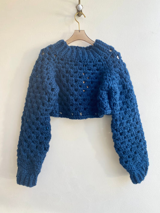 Crochet Cropped Sweater (Navy)