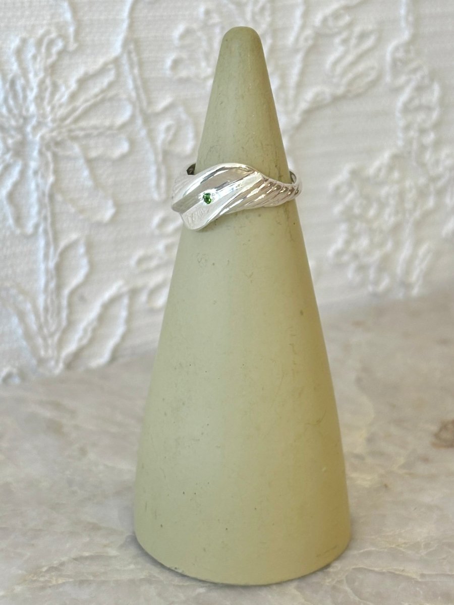 Open Croissant Ring w/ Small Chrome Diopside Stone | Sterling Silver & Brass (Matte or Polished) - Made X Hudson