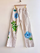 Large Blue Morning Glory Painter Pants with Color Blocked Pockets | Hand Painted (Reworked) - Made X Hudson
