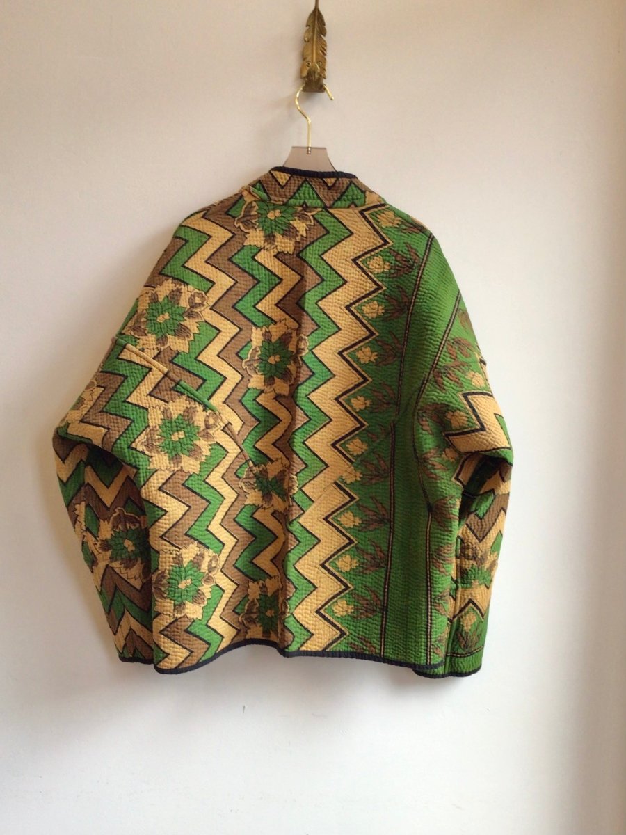 Reversible Ladhiya Quilted Jacket in Colors Green, Orange, Brown & Sky Blue, Brown, Orange - Made X Hudson