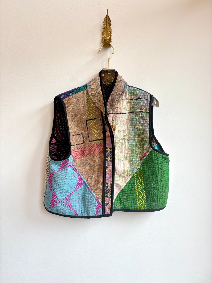 Reversible Kaira Quilted Cropped Vest in Colors Burgundy, Cream, Blue, Pink & Green, Purple, Blue, Brown - Made X Hudson