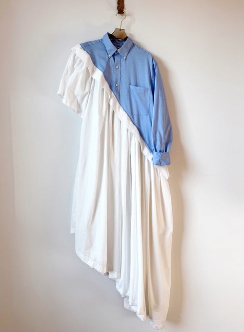 Asymmetric Shirtwaist Dress in Blue & White (Reworked) - Made X Hudson