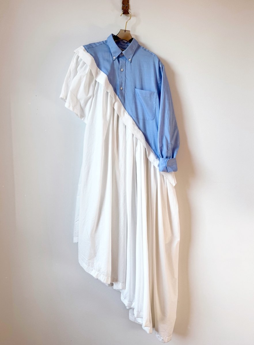Asymmetric Shirtwaist Dress in Blue & White (Reworked) - Made X Hudson