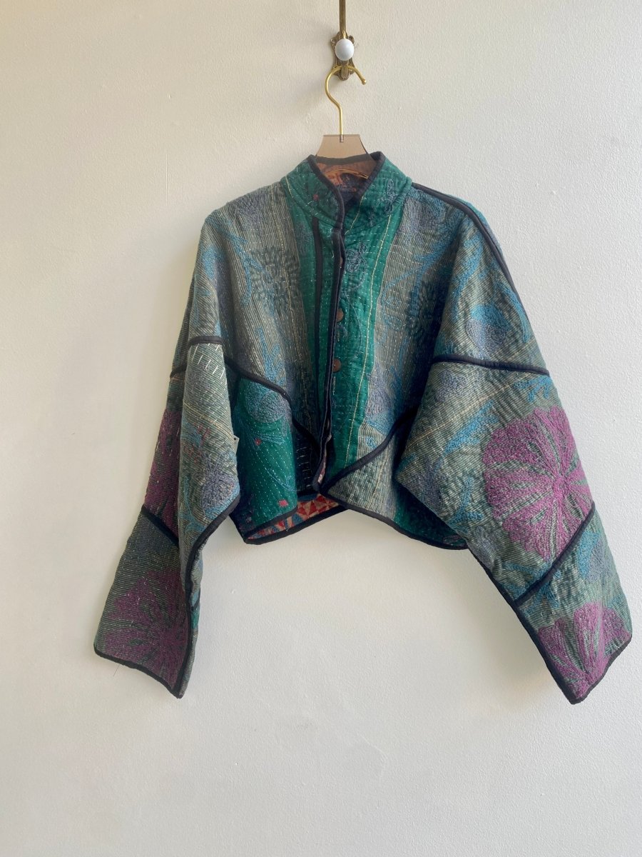 Reversible Kaira Quilted Cropped Jacket in Colors Orange, Red, Blue & Green, Black - Made X Hudson