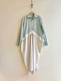 V - Line Shirtwaist Dress in Mini Lime and Forest Stripe with Natural Linen (Reworked) - Made X Hudson