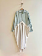 V - Line Shirtwaist Dress in Mini Lime and Forest Stripe with Natural Linen (Reworked) - Made X Hudson