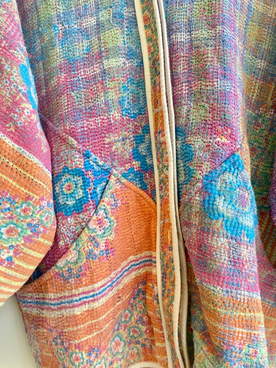 Reversible Ladhiya Quilted Jacket in Colors Pink, Purple, Orange & Blue, Orange, Pink - Made X Hudson