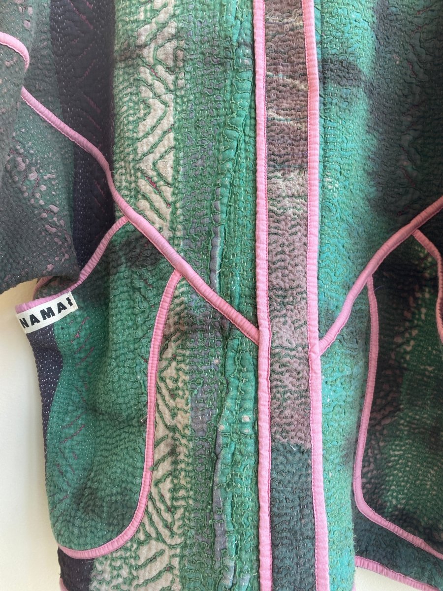 Reversible Ladhiya Quilted Jacket in Colors Green, Pink & Purple, Pink - Made X Hudson