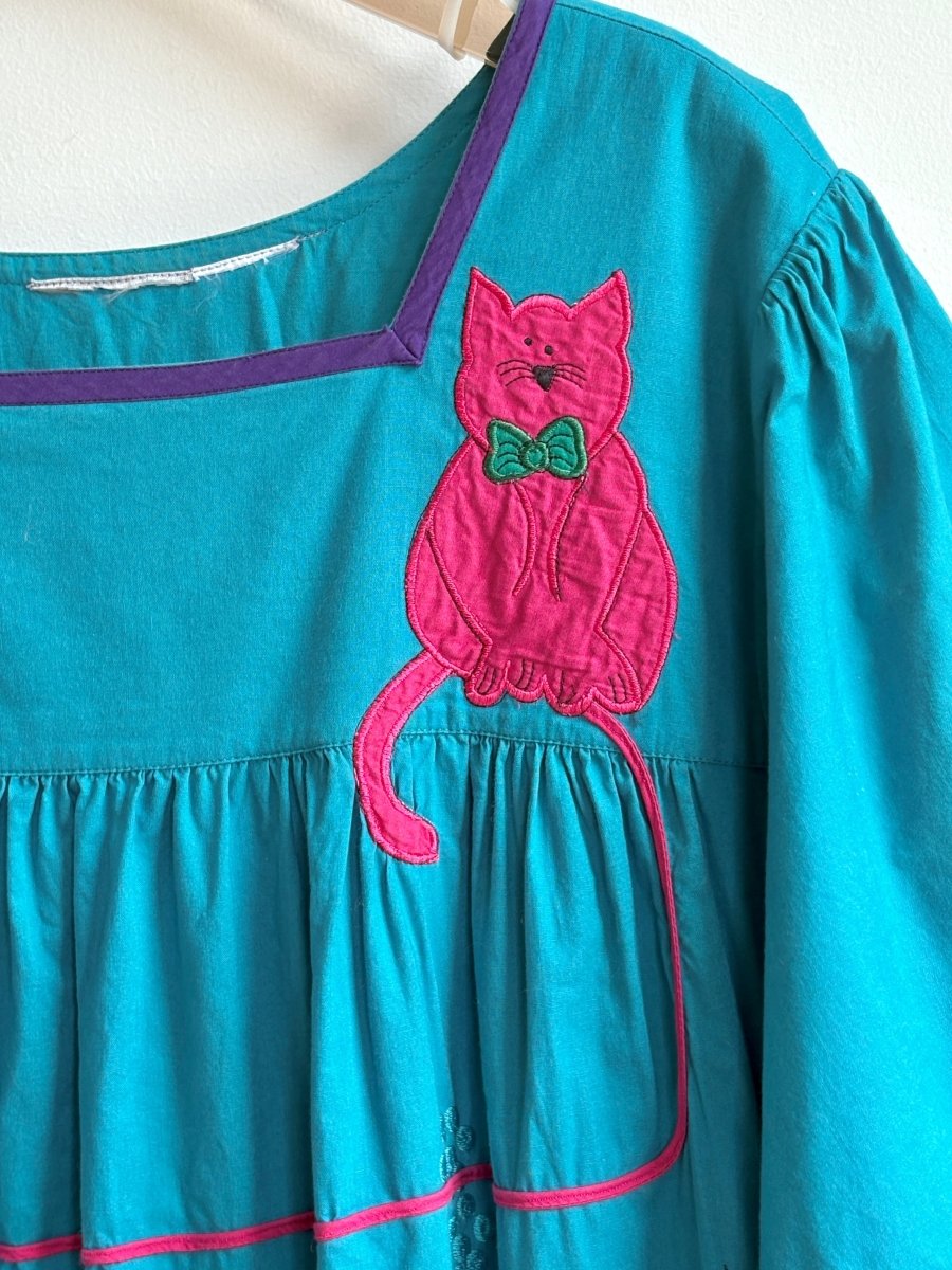 Teal Feline Dress (Vintage) - Made X Hudson