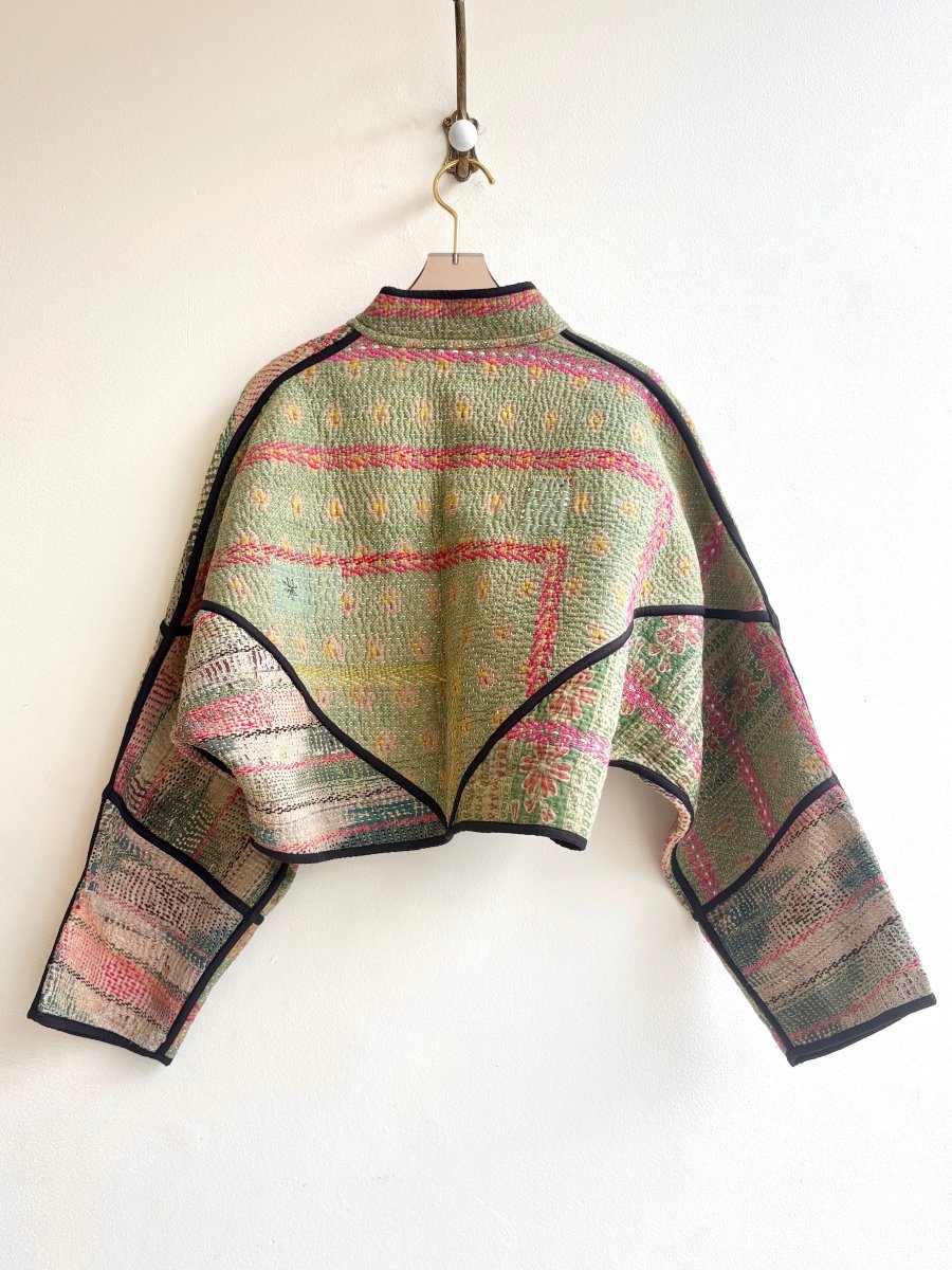 Reversible Kaira Quilted Cropped Jacket in Colors Jade Green, Hot Pink, Stone Grey & Ocean Blue, Wheat, Gold - Made X Hudson