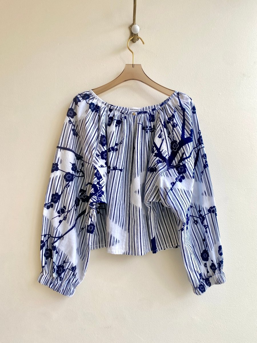 Navy Cherry Blossoms Print Yukata Fabric Carpathian Top - Made X Hudson