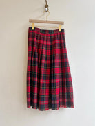 Red Plaid Midi Length Skirt w/ Denim Patch Pocket (Reworked) - Made X Hudson