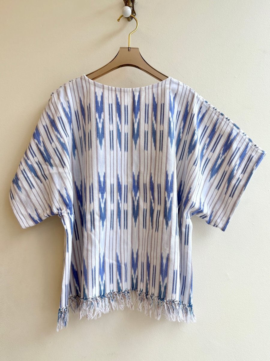Denim and Bronze Vertical Ikat with Fringe | Picnic Top - Made X Hudson