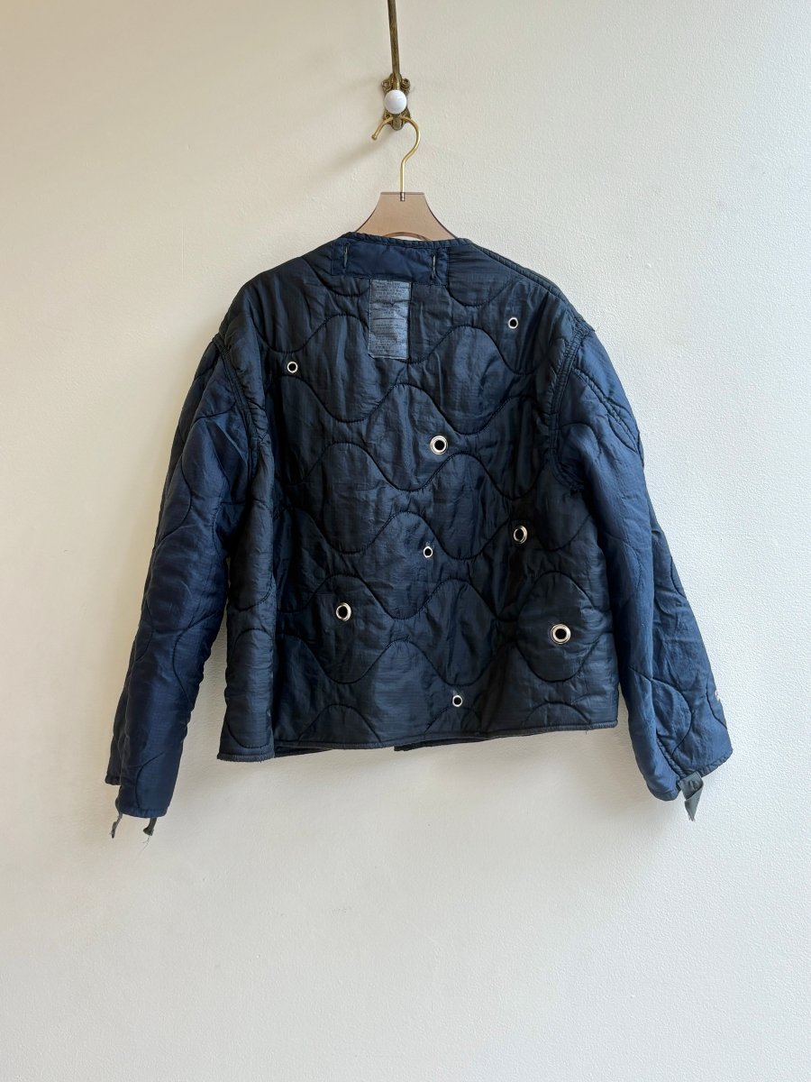 Navy Army Liner Quilted Coat w/ Silver Grommets & Clasp (Reworked) - Made X Hudson