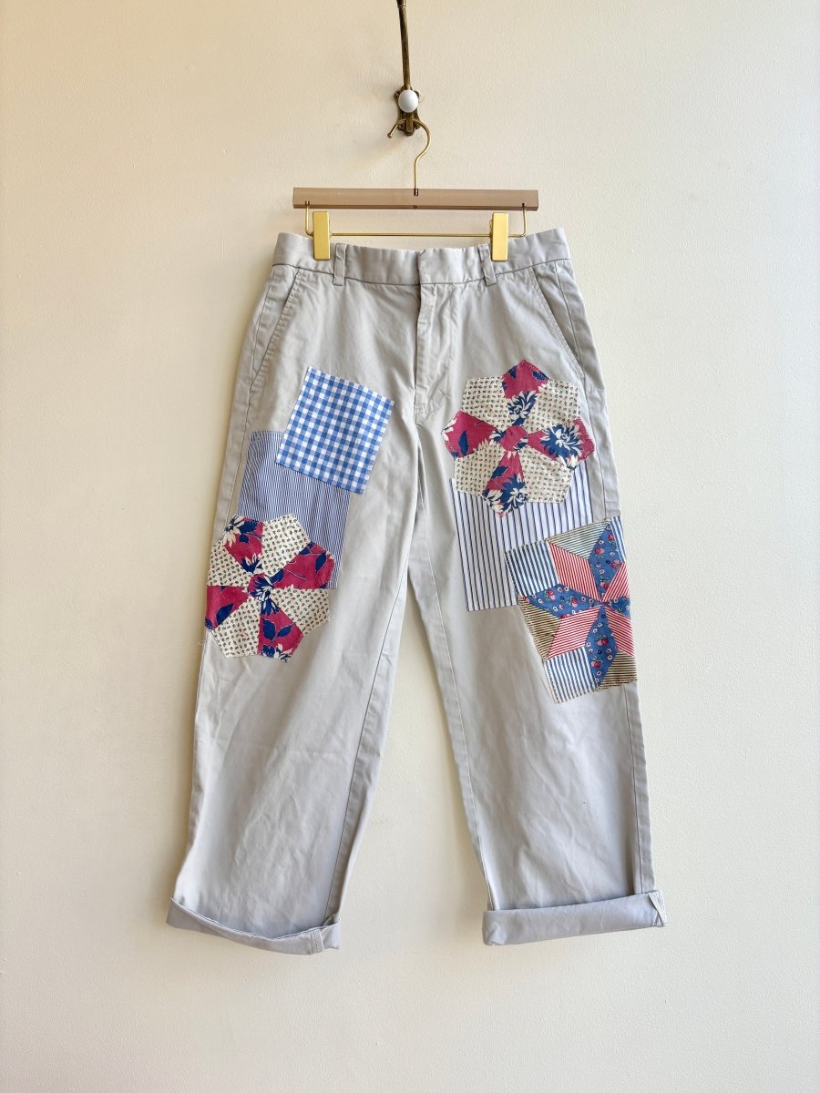 Fan Quilt Block Applique Chinos | Navy and Vintage Florals (Reworked) - Made X Hudson