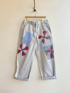 Fan Quilt Block Applique Chinos | Navy and Vintage Florals (Reworked) - Made X Hudson