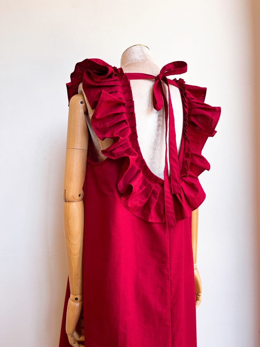 Sweet Cherry Sleeveless Keyhole Back Ruffle Dress w/ Belt - Made X Hudson