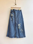 Blue Denim Skirt Bleached Morning Glories w/ Side Pocket (Reworked) - Made X Hudson