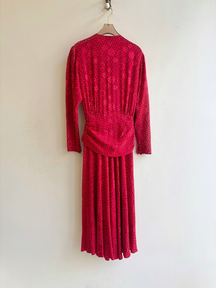 Francesca of Damon for Starington | Red & Black Polka Dot Silk Wrap Dress (Vintage) - Made X Hudson