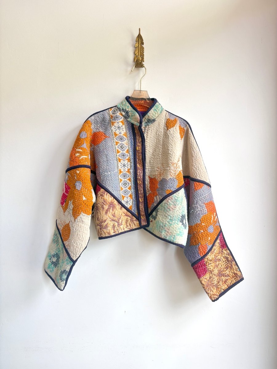 Reversible Kaira Quilted Cropped Jacket in Colors Lavender, Beige, Orange, Teal & Purple, Red, Orange, Black - Made X Hudson