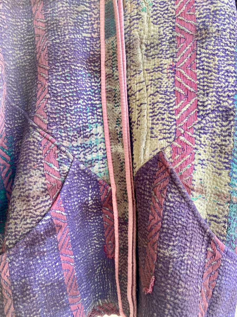 Reversible Ladhiya Quilted Jacket in Colors Green, Pink & Purple, Pink - Made X Hudson