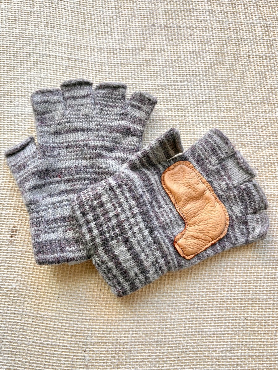 Fingerless Wool Gloves w/ Leather Palms | Womens One Size (Multiple Colors) - Made X Hudson